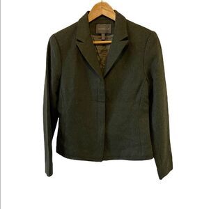 Wool Dark Green Button Up Short Blazer Jacket 6